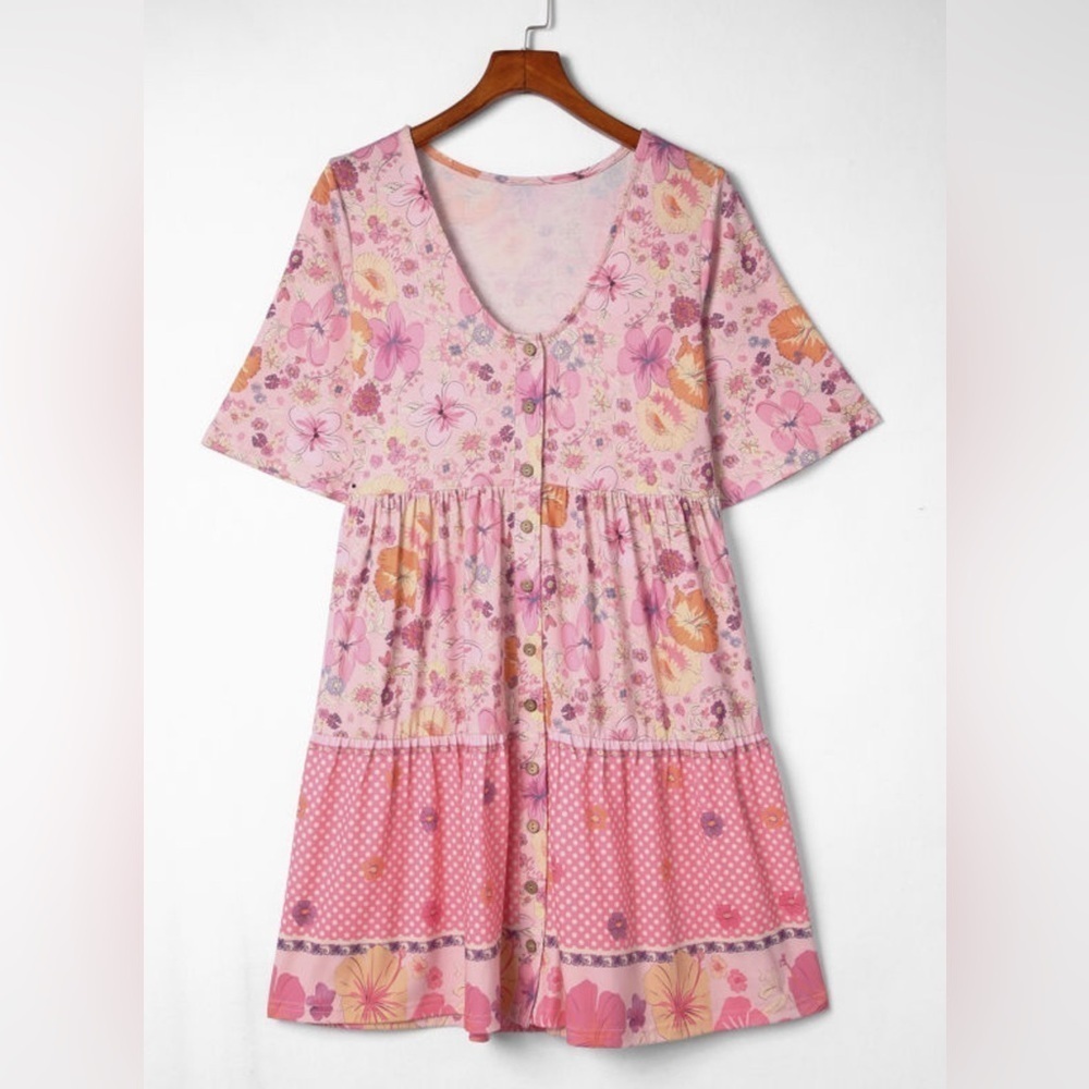 Floral Mixed Print Button-Down Dress - Picture 2 of 10